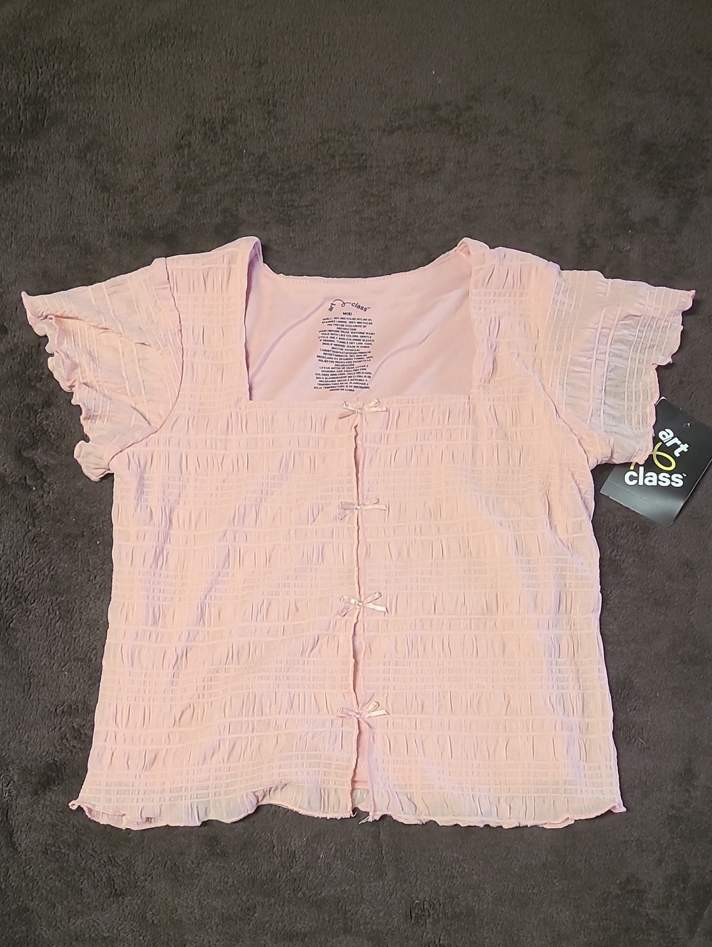 art class Pastel Pink Square-Neck Ruffle Button Top